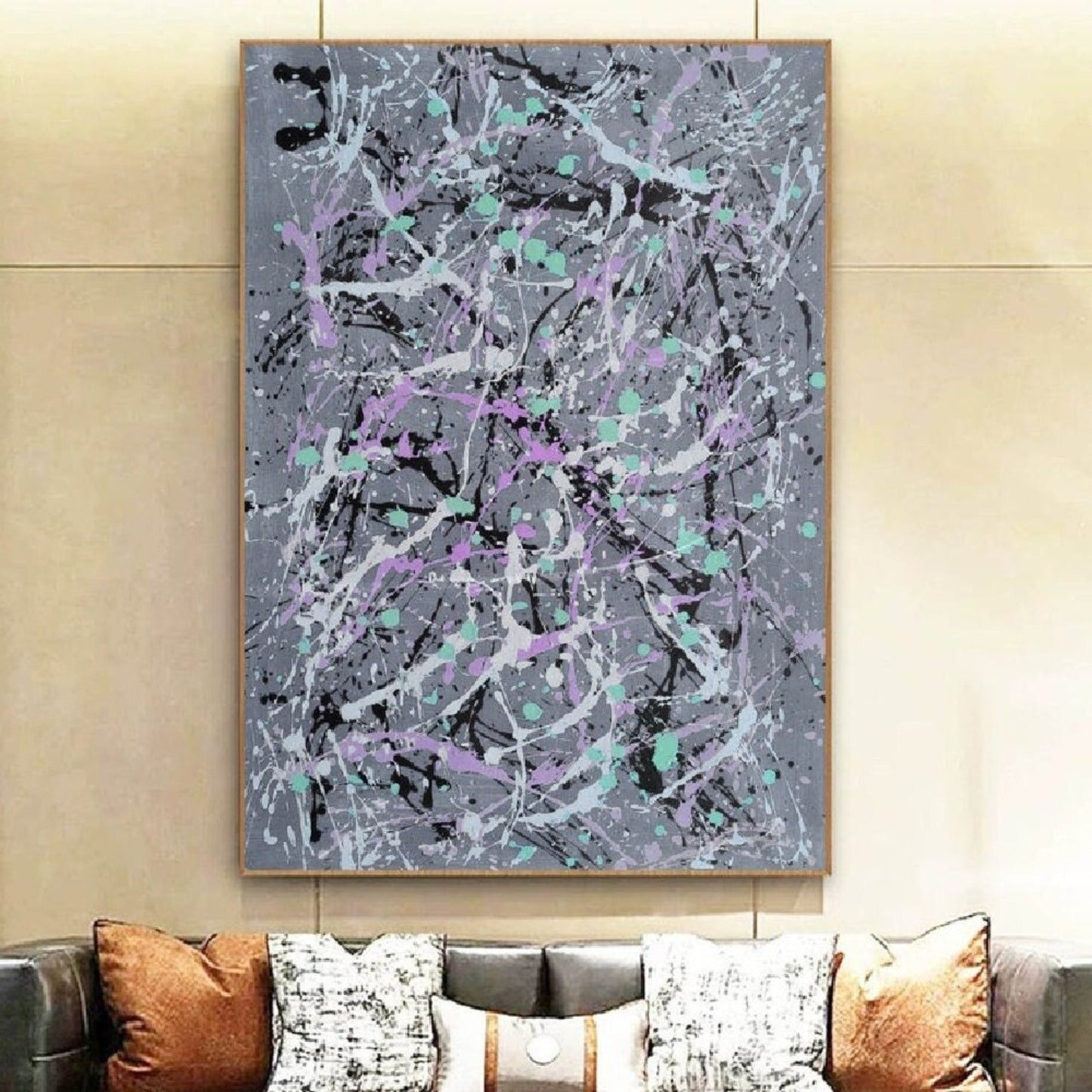 Grey Drip Style 100% Hand Painted Pollock Style Replica Art