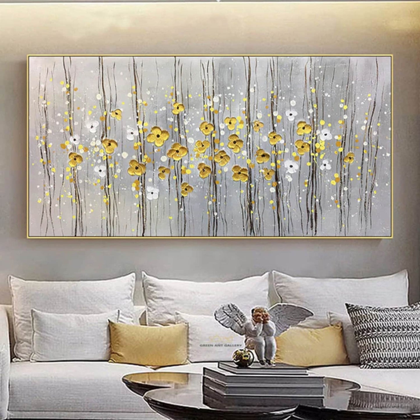 3D Textured Wall Hanging Golden Flowers Painting