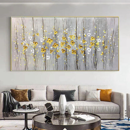 3D Textured Wall Hanging Golden Flowers Painting