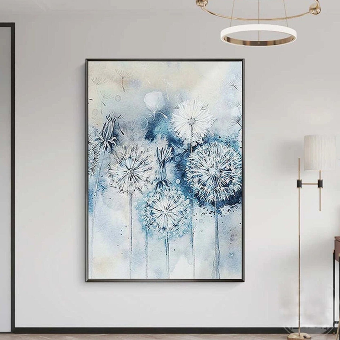 Contemporary White Dandelion Floral Wall Painting