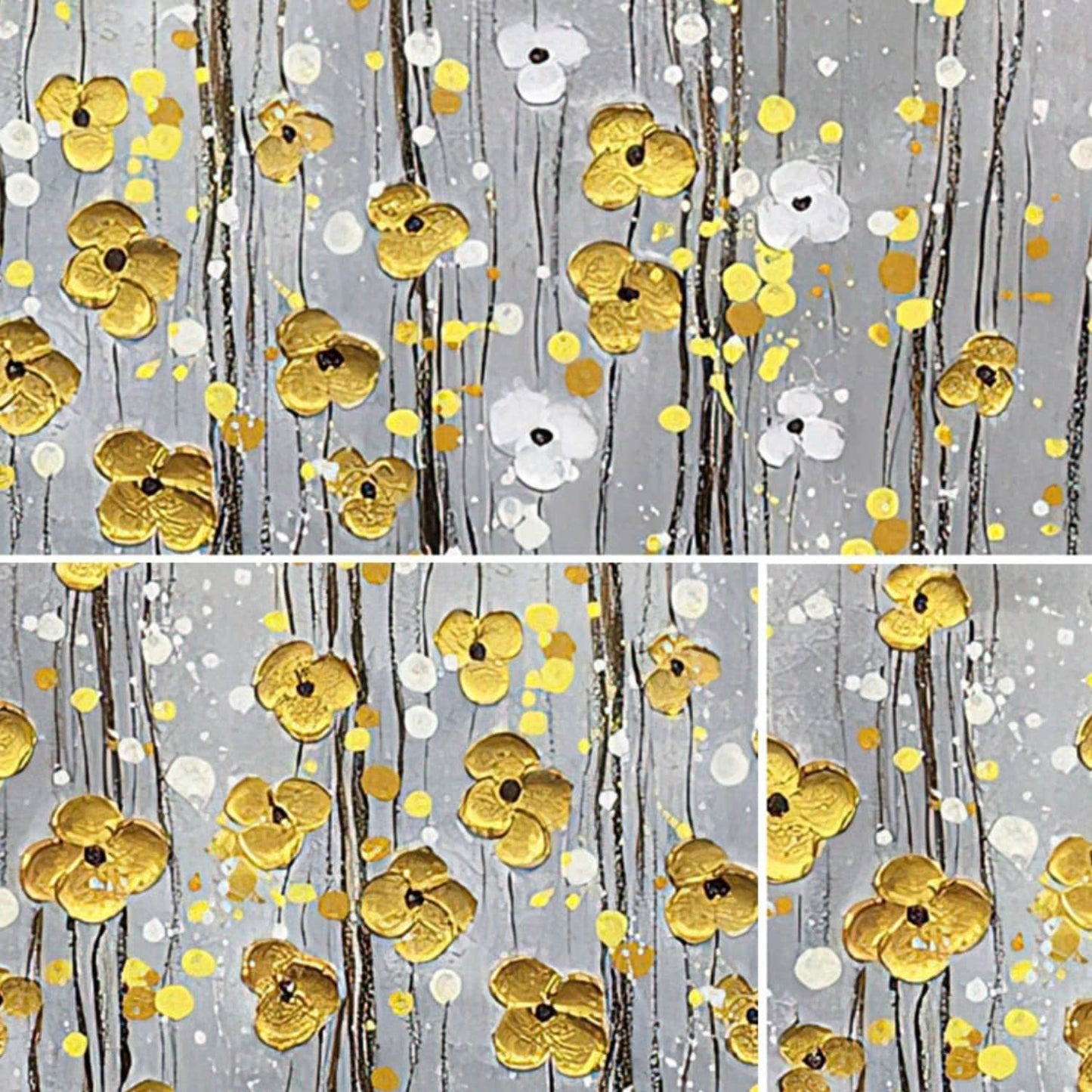 3D Textured Wall Hanging Golden Flowers Painting