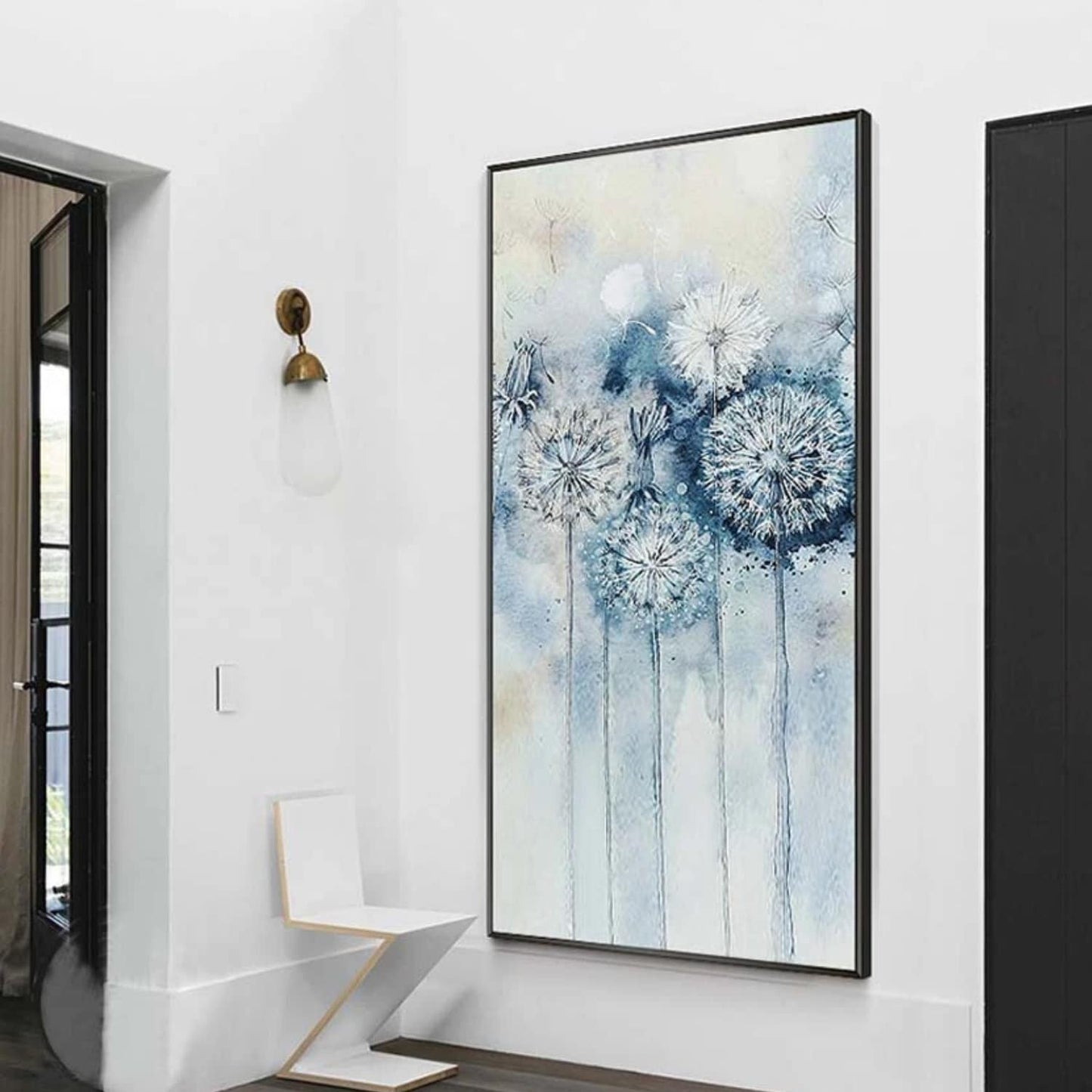 Contemporary White Dandelion Floral Wall Painting