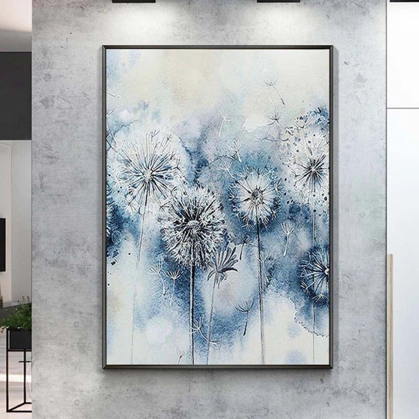 Contemporary White Dandelion Floral Wall Painting