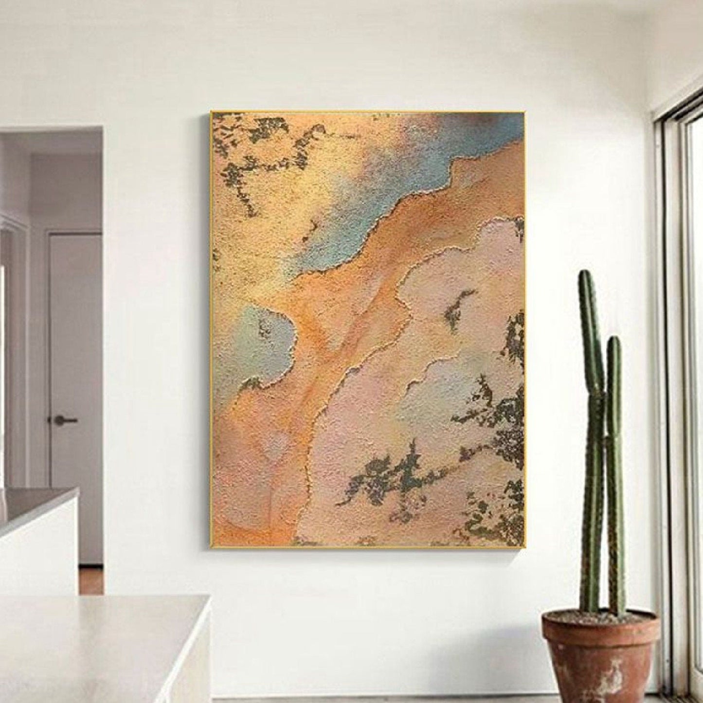 3D Textured Gold Orange 100% Hand Painted Wall Art