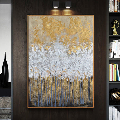 White and Gold Foil Forest 100% Hand Painted Wall Art