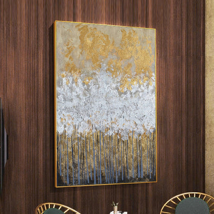 White and Gold Foil Forest 100% Hand Painted Wall Art