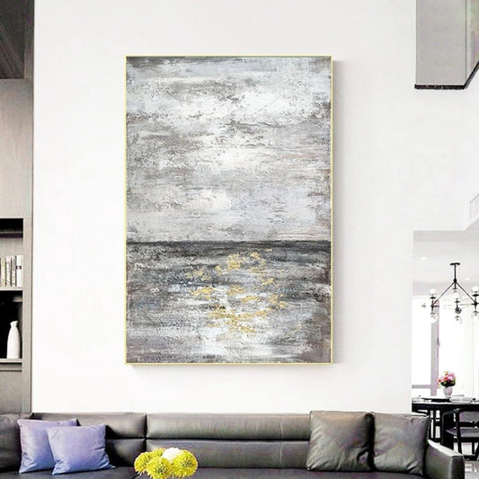 Abstract Grey Skyline Sea Modern Oil Painting