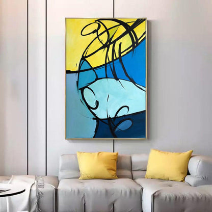 Blue Yellow 100% Hand Painted Minimalist Wall Art