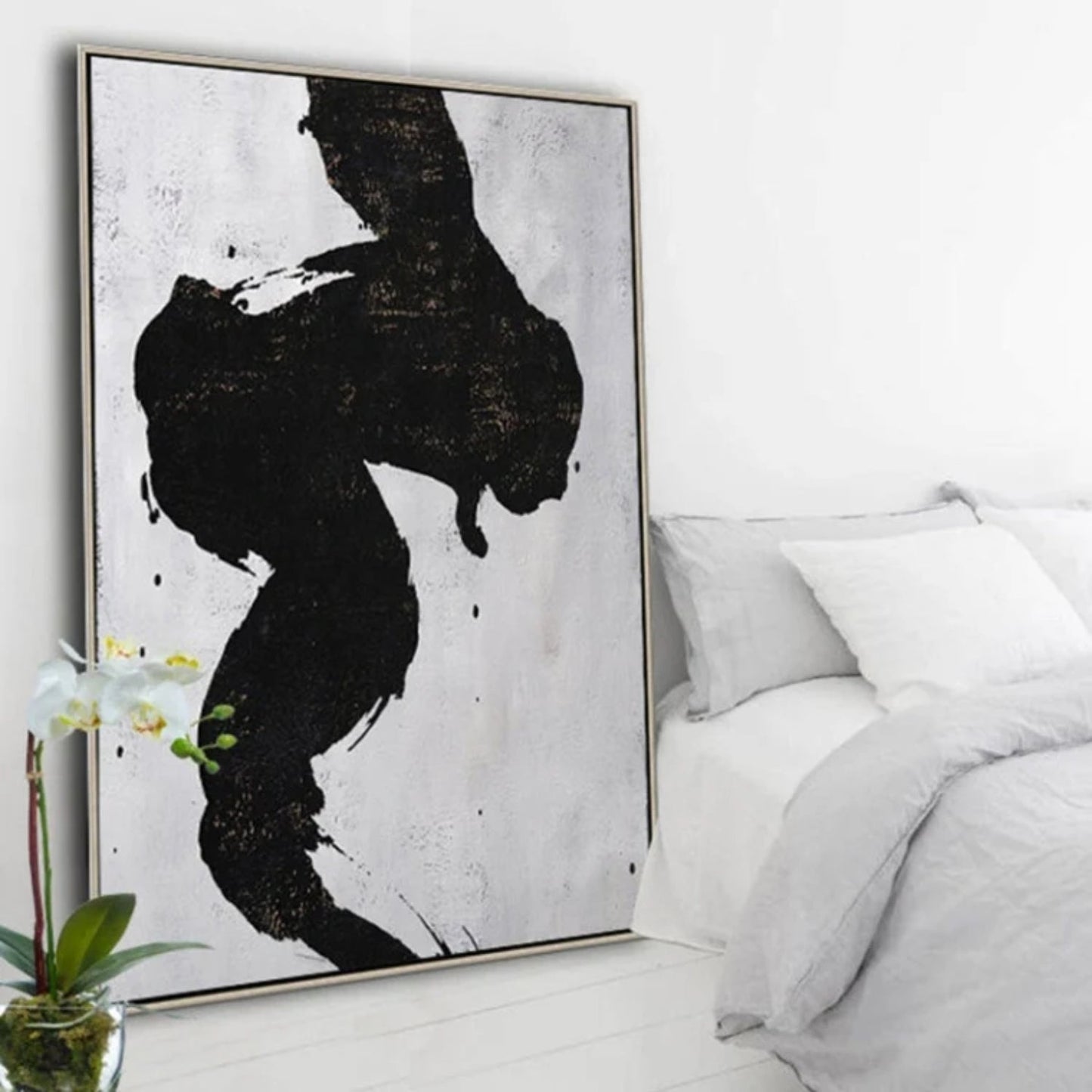 Vertical Black and White Minimalist Wall Painting