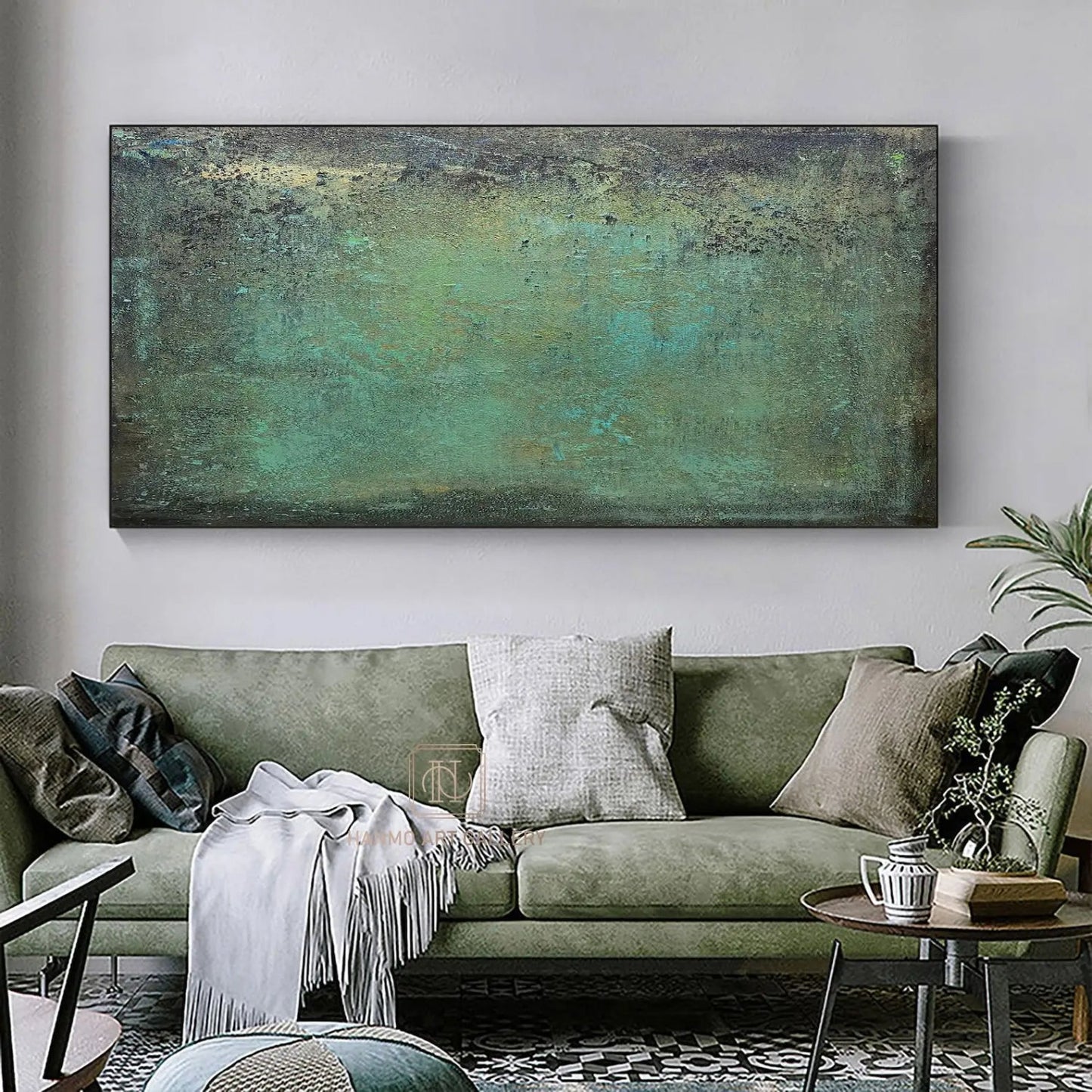 Abstract Green Textured Minimalism Oil Painting