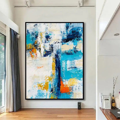 Large Abstract Blue White Modern Textured Painting