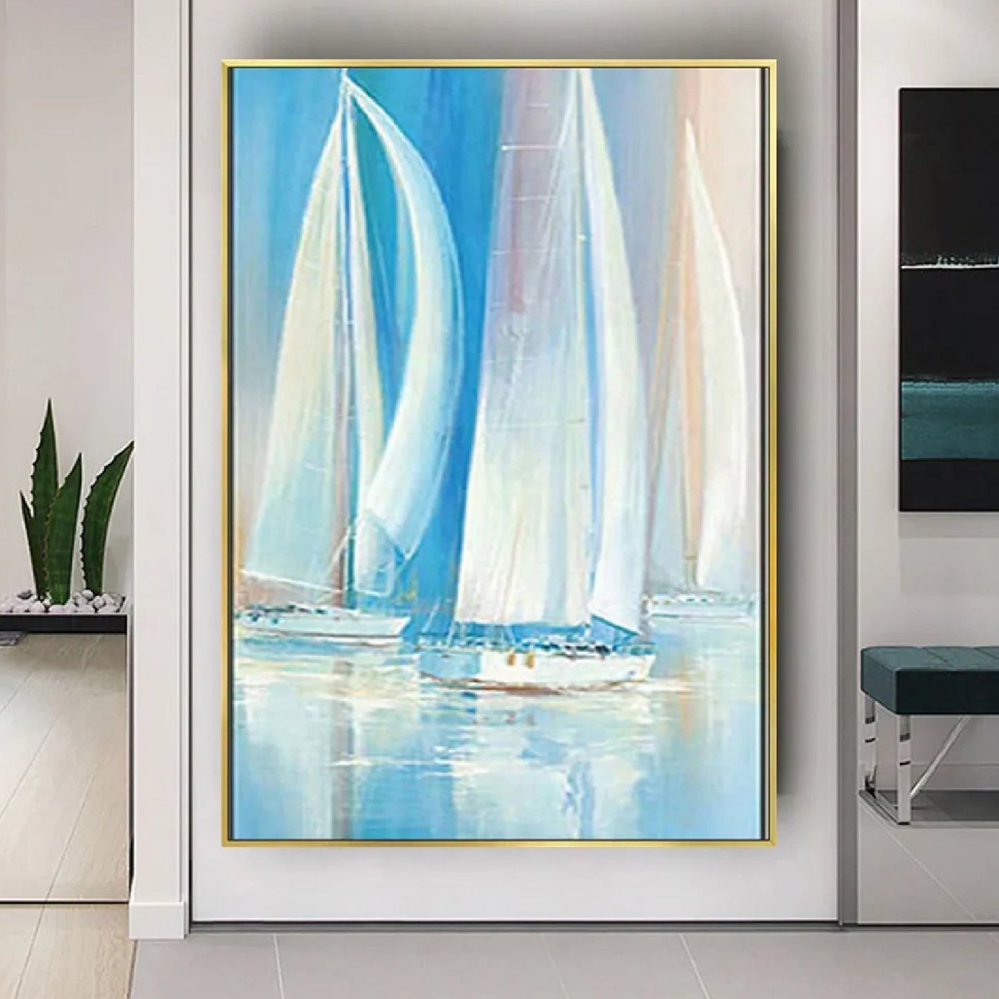 Large Abstract Wind Sea Boat Minimalist Painting