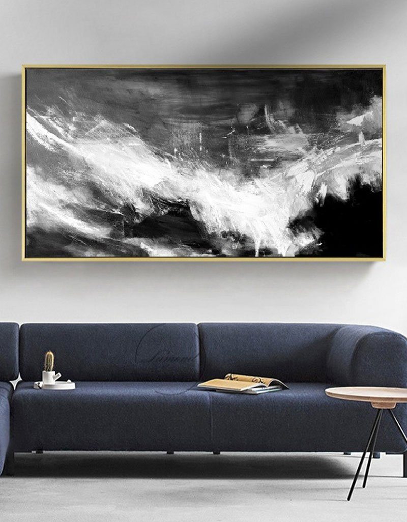 Large Black And White Abstract Painting #ABAP02