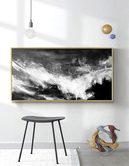 Large Black And White Abstract Painting #ABAP02