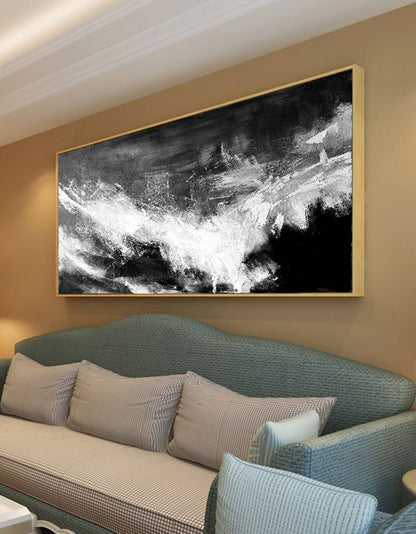 Large Black And White Abstract Painting #ABAP02