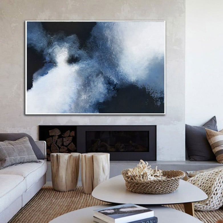 Large BLue Black Abstract Art #ABAH11