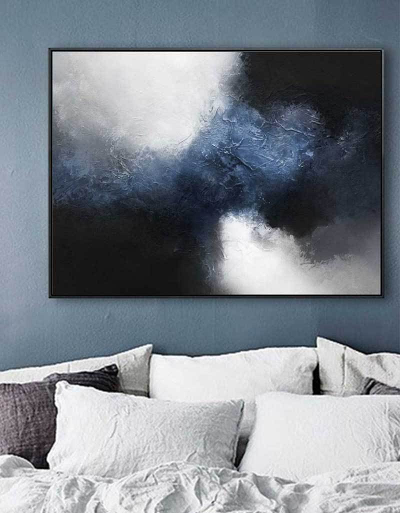 Large Dark BLue Black Abstract Art #ABAH13