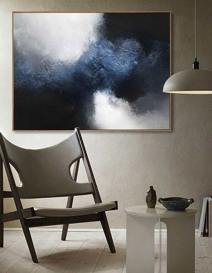 Large Dark BLue Black Abstract Art #ABAH13