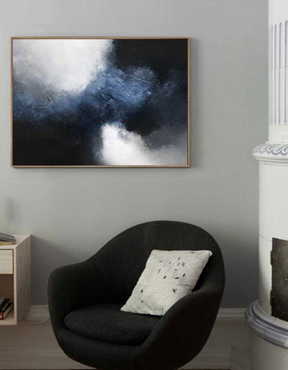 Large Dark BLue Black Abstract Art #ABAH13