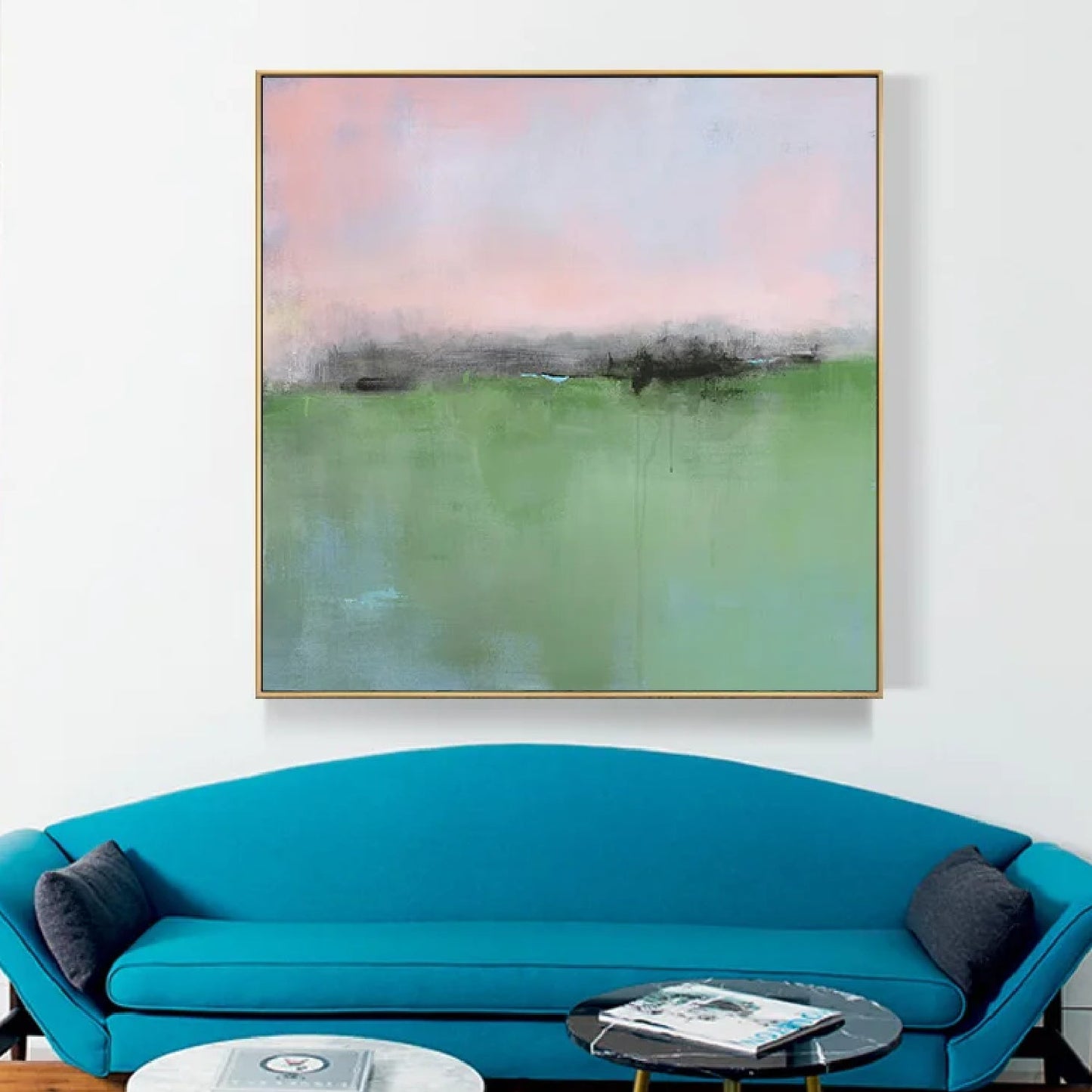 Large Nordic Style Abstract Green Landscape Painting