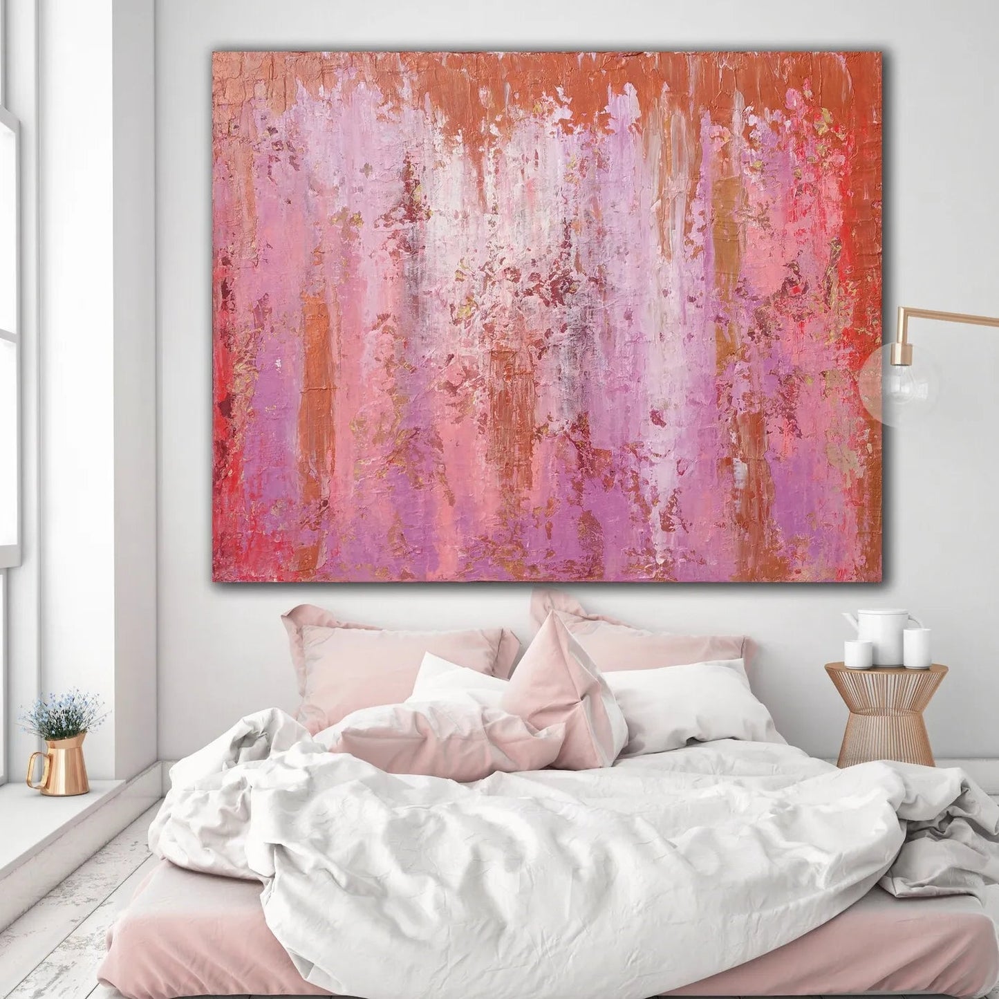 Large Pink Textured Wall Decor Minimalist Painting