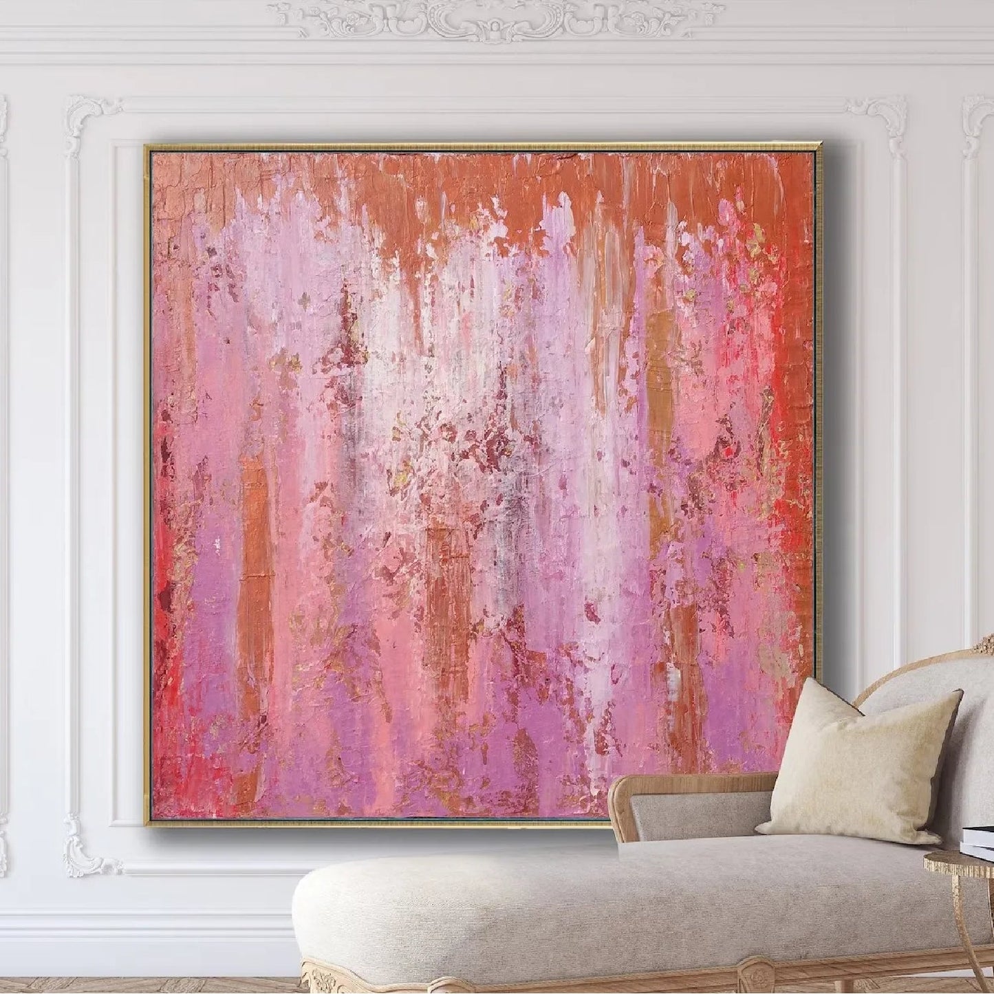 Large Pink Textured Wall Decor Minimalist Painting