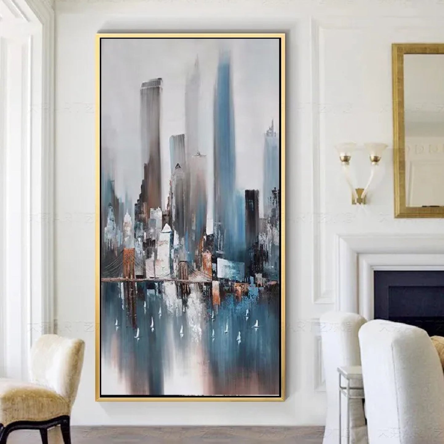 Lovely Seaside Modern City View Textured Painting