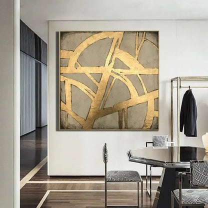 Luxurious Geometric Gold Strips Textured Painting