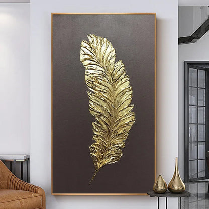 Luxury 3D Textured Gold Feather Vertical Painting