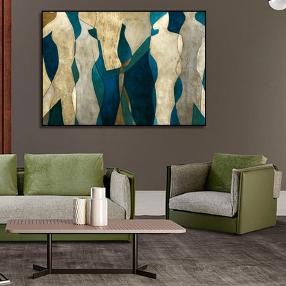 Luxury Green & Gold Minimal Figures Oil Painting