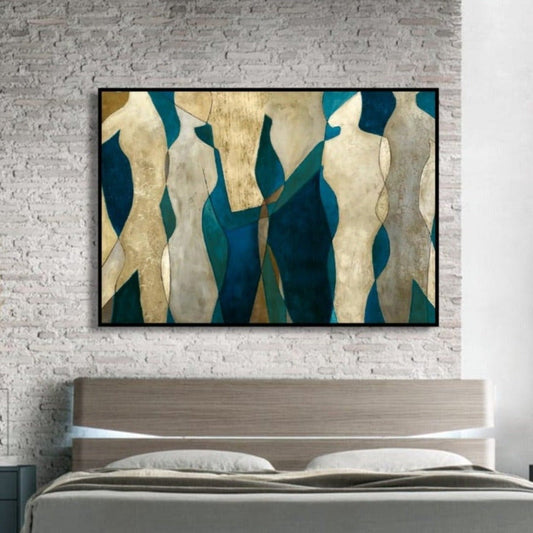 Luxury Green & Gold Minimal Figures Oil Painting