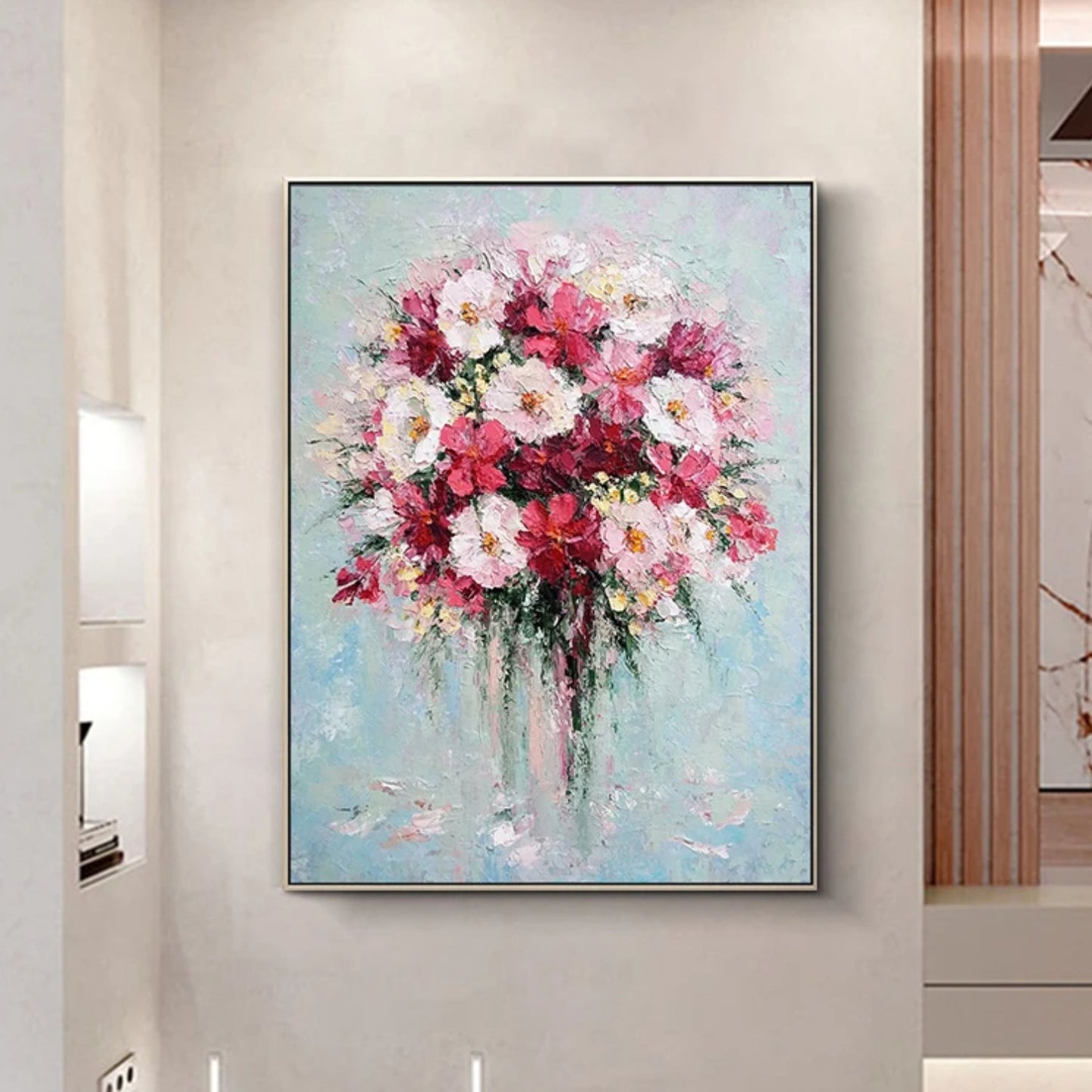 Vibrant Impasto Peoney Floral Vase Textured Wall Painting