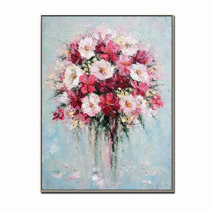 Vibrant Impasto Peoney Floral Vase Textured Wall Painting