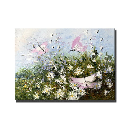 Whimsical Butterflies and Daisies Textured Floral Painting