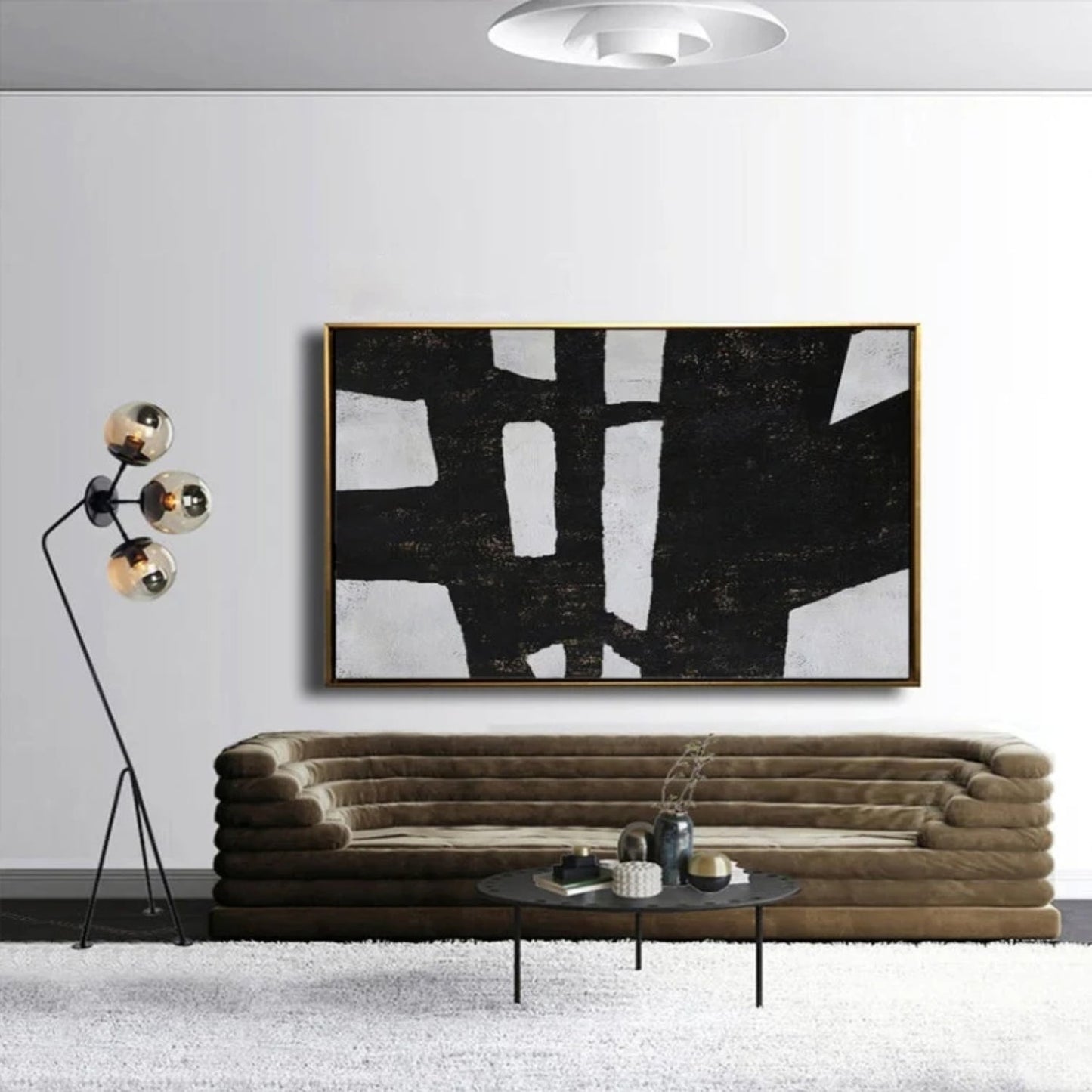 Mid Century Modern Black White Minimalist Painting