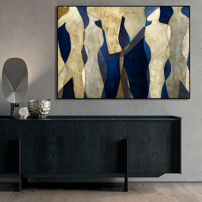 Minimalist Blue & Gold Acrylic Figures Wall Art