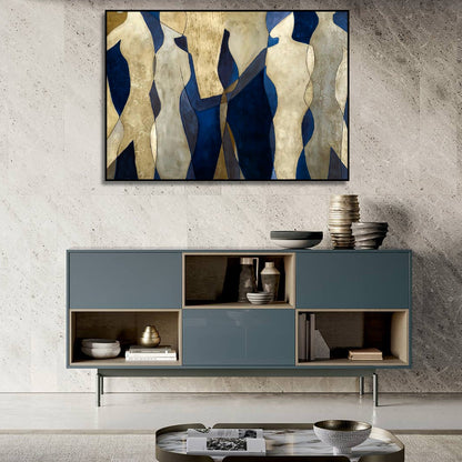 Minimalist Blue & Gold Acrylic Figures Wall Art