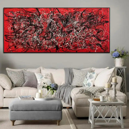 Modern Abstract Red Canvas Jackson Pollock Inspired Art