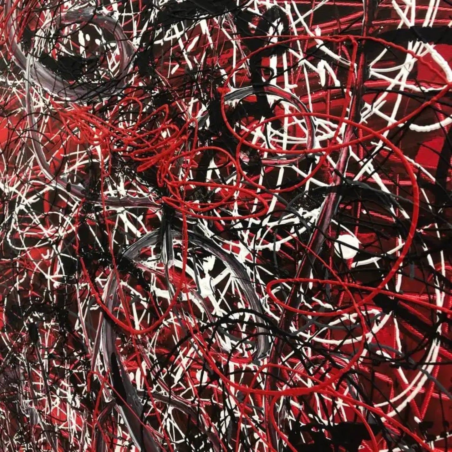 Modern Abstract Red Canvas Jackson Pollock Inspired Art