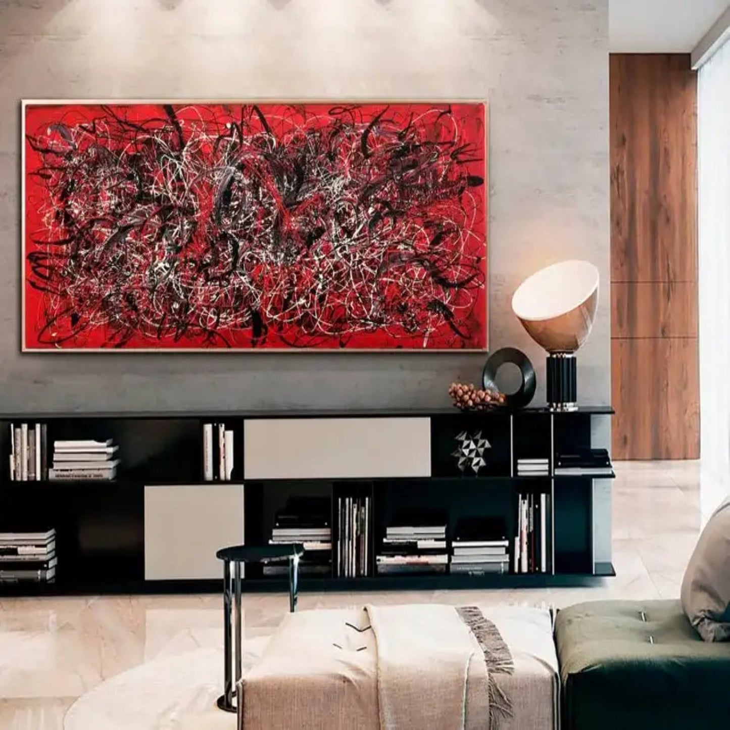 Modern Abstract Red Canvas Jackson Pollock Inspired Art