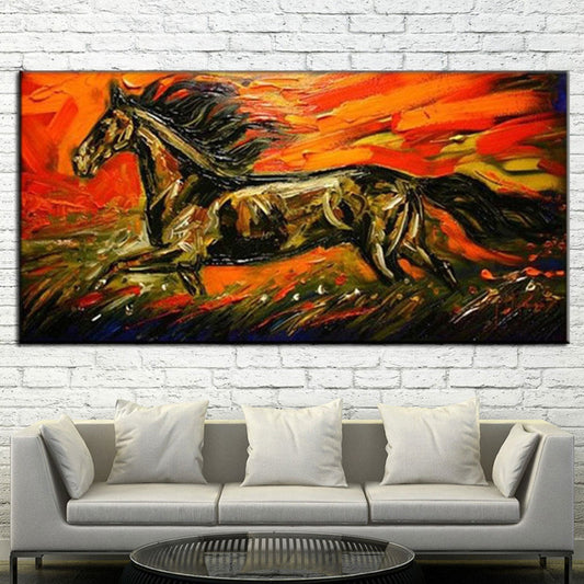 Modern Abstract Running Black Horse Canvas Art