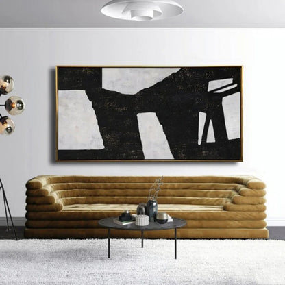 Modern Black White Minimalist Horizontal Painting