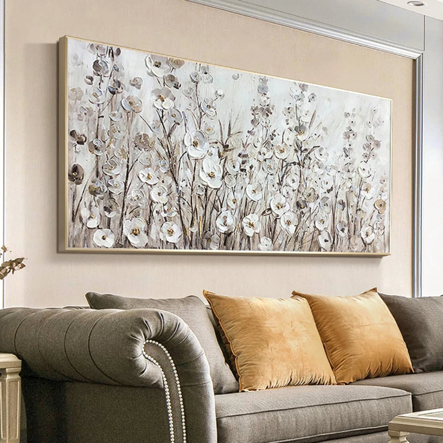 Modern White Spring Flowers Textured Wall Decor Art