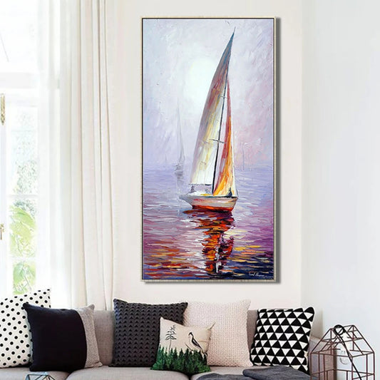 Original Sailboat Vibrant Seascape Textured Oil Painting