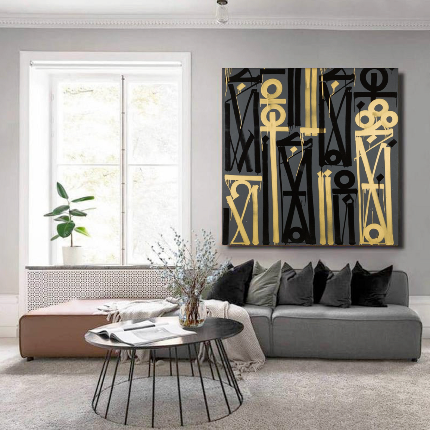 Square Black Yellow Retna Replica Hieroglyphic Art