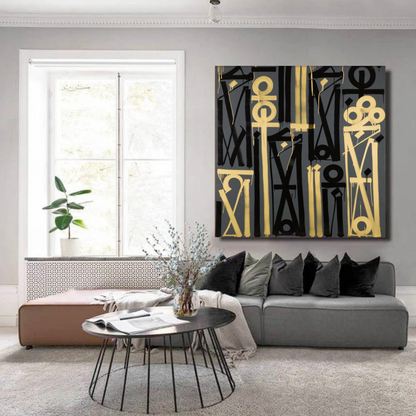 Square Black Yellow Retna Replica Hieroglyphic Art