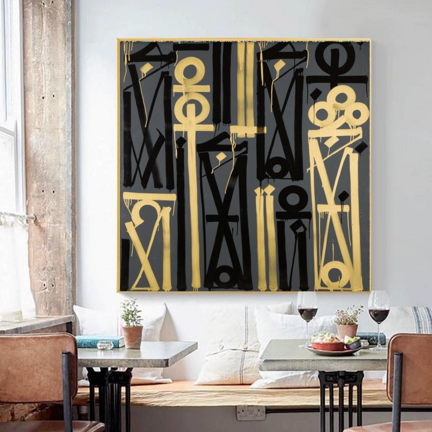 Square Black Yellow Retna Replica Hieroglyphic Art