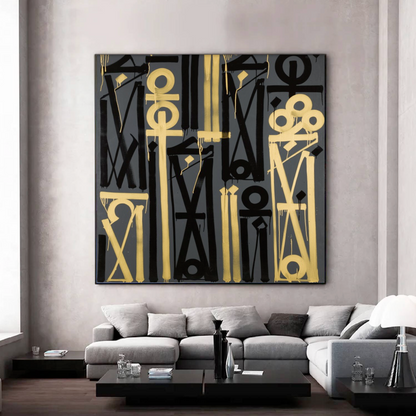 Square Black Yellow Retna Replica Hieroglyphic Art