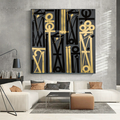 Square Black Yellow Retna Replica Hieroglyphic Art