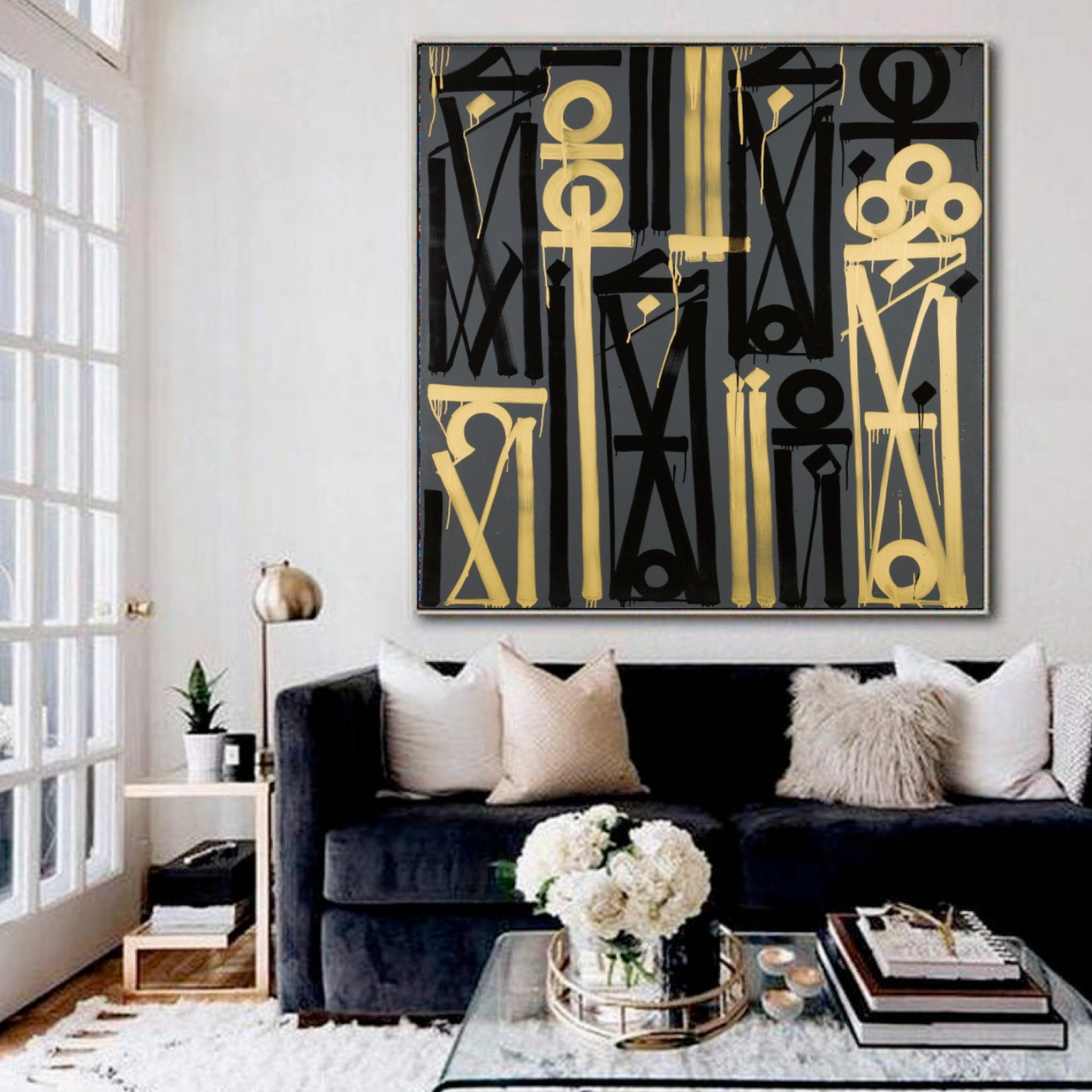 Square Black Yellow Retna Replica Hieroglyphic Art